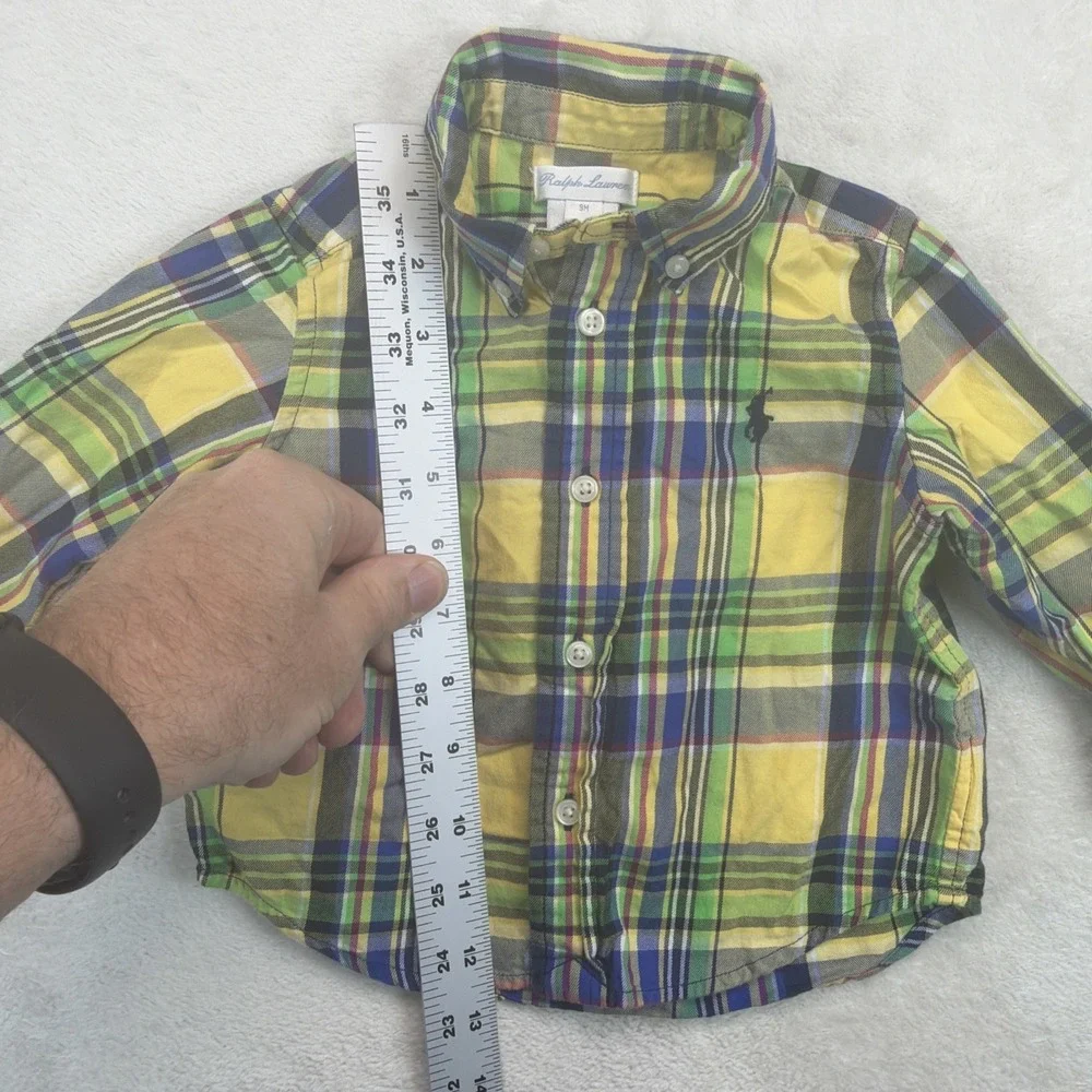 Ralph Lauren Baby Boys 9M Madras Plaid Button Down Shirt Pony Preppy